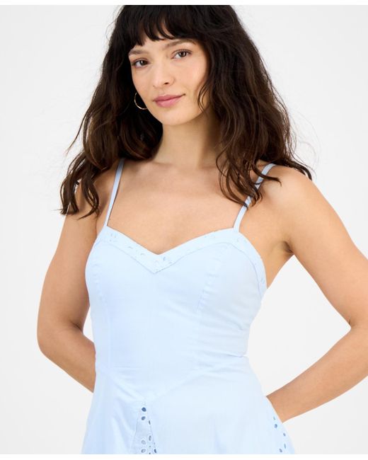 And Now This Blue Petite V-neck Sleeveless Eyelet Maxi Dress
