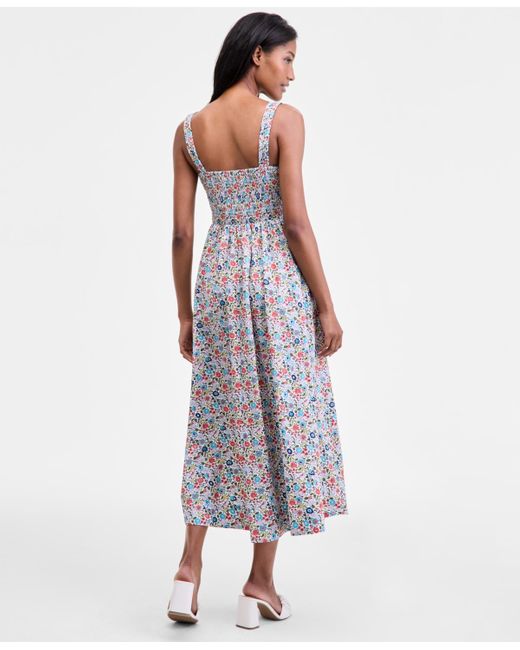 On 34th White Smocked Cotton Tank Midi Dress