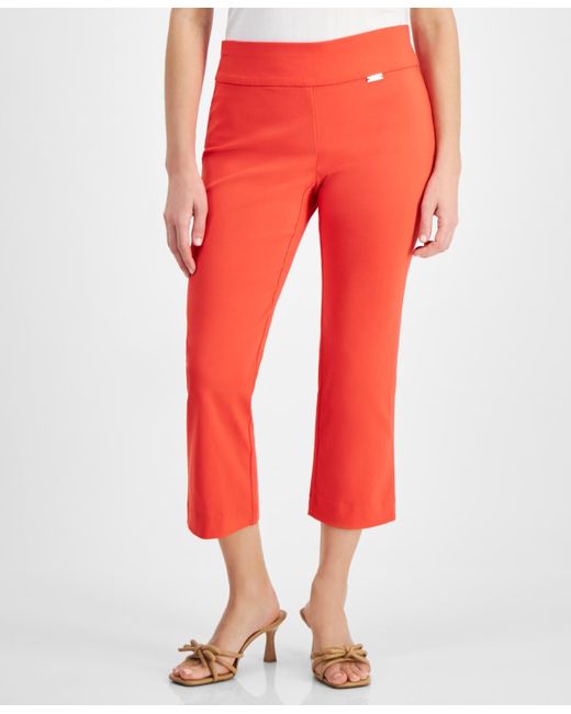 INC International Concepts Red Petite Mid-rise Straight-leg Capri Pants