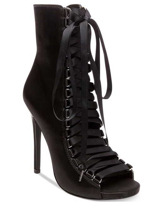 Steve Madden Black Fuego Lace-up Peep-toe Booties