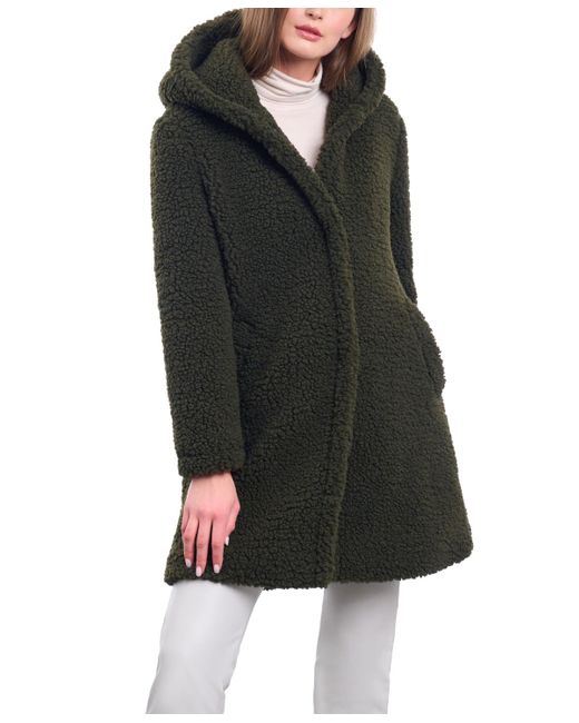 BCBGeneration Black Hooded Button-front Teddy Coat