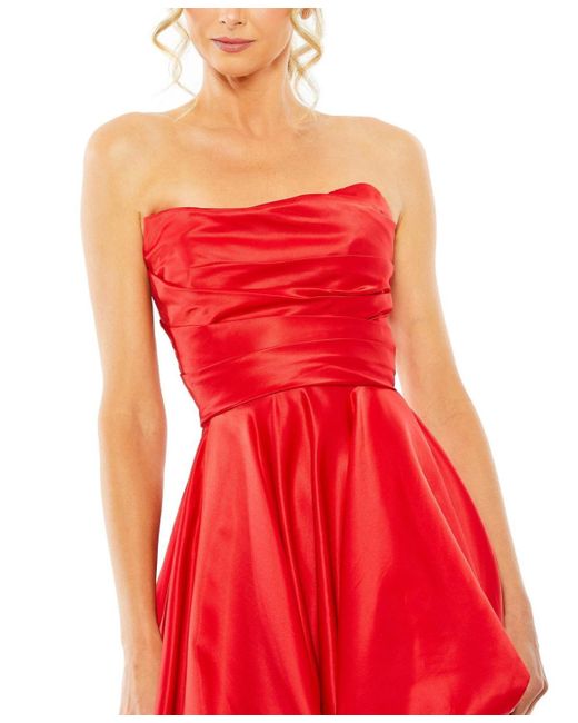 Mac Duggal Red Strapless Rouched Gown