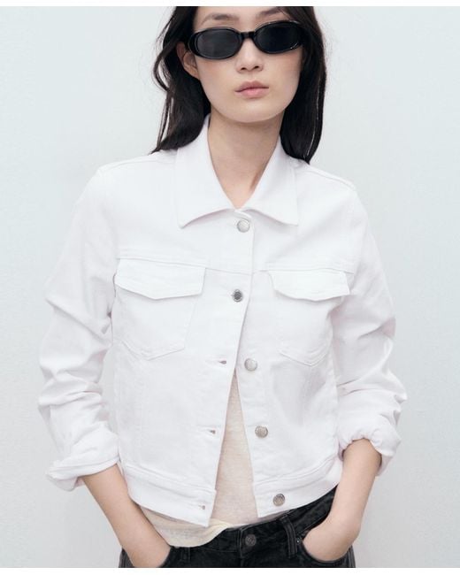 Mango White Pockets Denim Jacket