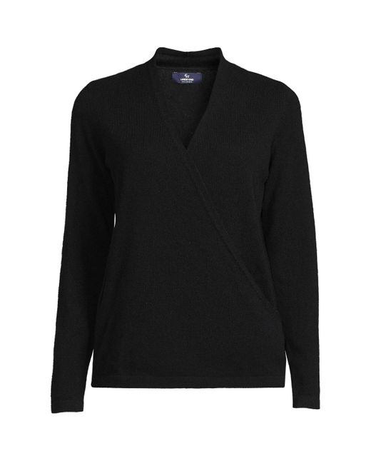 Lands' End Black Cashmere Long Sleeve Wrap Sweater