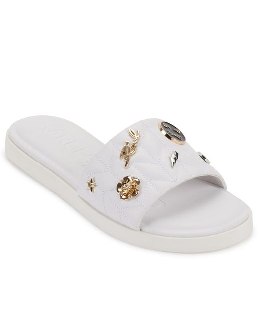 Karl Lagerfeld White Carenza Pins Flat Slide Sandals