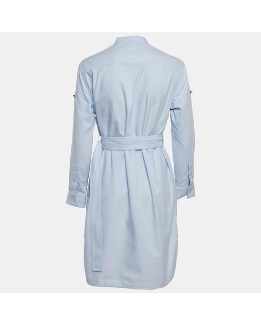 Pre-owned Burberry Blue Cotton Belted Short Shirt Dress