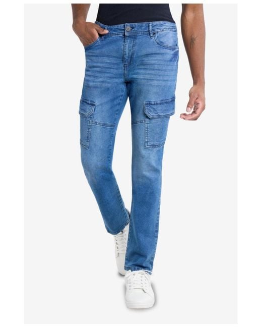 Xray Jeans Blue Slim Fit Stretch Cargo Jeans for men