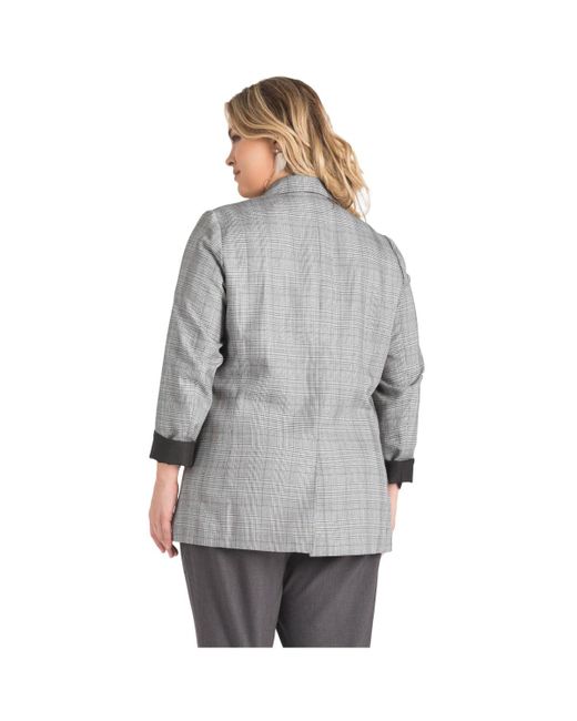 Standards & Practices Gray One-button Oversize Plaid Boyfriend Blazer