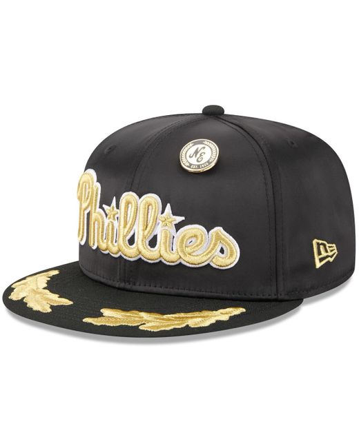 KTZ Black Philadelphia Phillies 2025 59fifty Day Gold Leaf 59fifty Fitted Hat for men