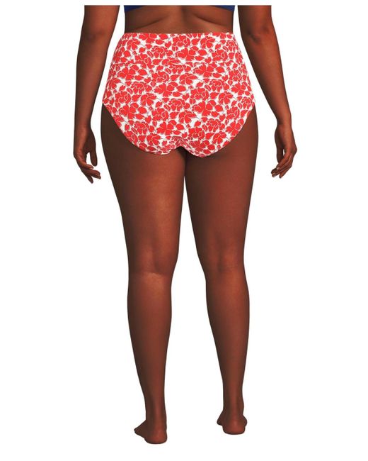 Lands' End Red Plus Size Pinchless High Waisted Bikini Bottoms