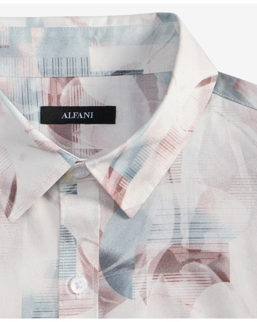 Alfani White Regular-fit Abstract Light Wave-print Button-down Shirt for men