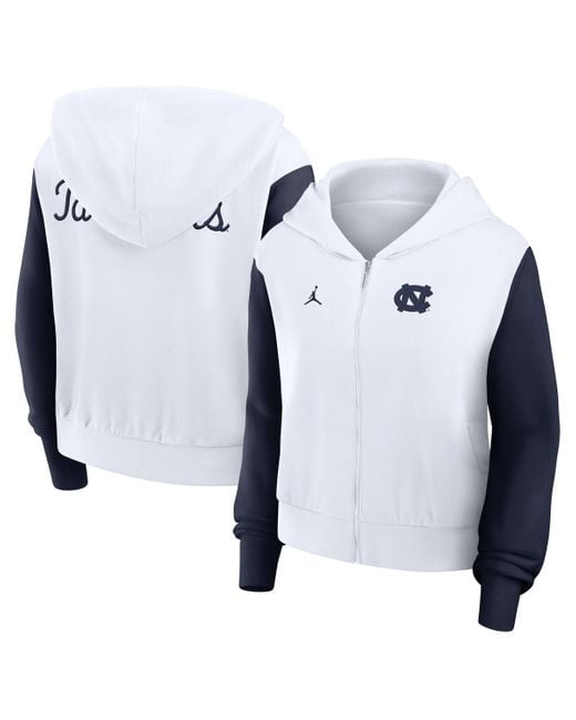 Nike Blue North Carolina Tar Heels Cropped Athletic Prep Color Block Script Full-zip Hoodie