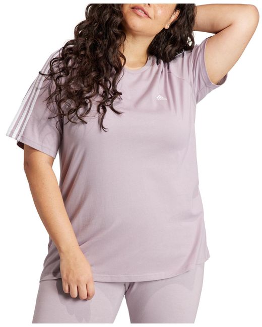 Adidas Purple Plus Size Essentials Slim 3-stripes T-shirt