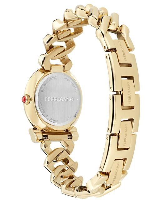Ferragamo Metallic Swiss Gancini Twisted Chain Gold Ion Plated Bracelet Watch 28mm