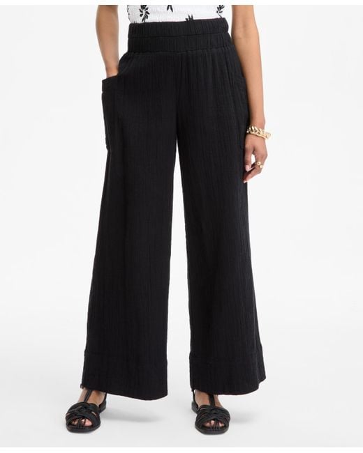 On 34th Black Cotton Gauze Pull-on Pants