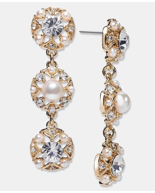 Charter Club Metallic Crystal & Imitation Pearl Triple Drop Earrings