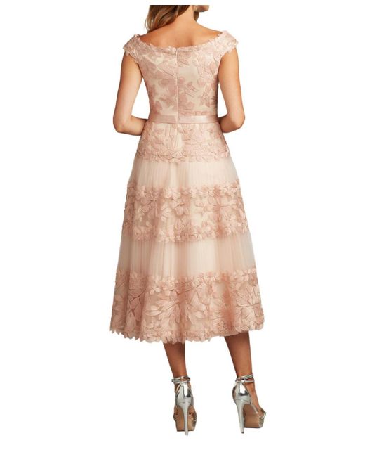 Tadashi Shoji Pink Adriane Floral Embroidered Tea-Length Dress