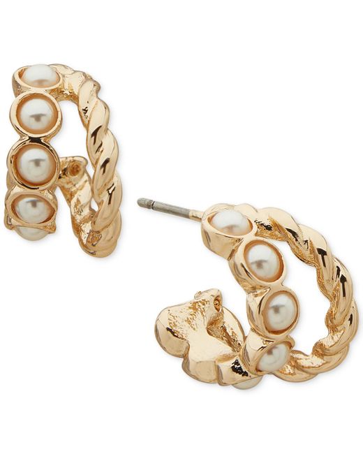 Anne Klein Metallic Gold-tone Small Imitation Double-row C-hoop Earrings
