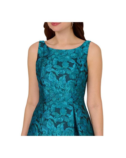 Adrianna Papell Blue Pleated Jacquard Midi Dress