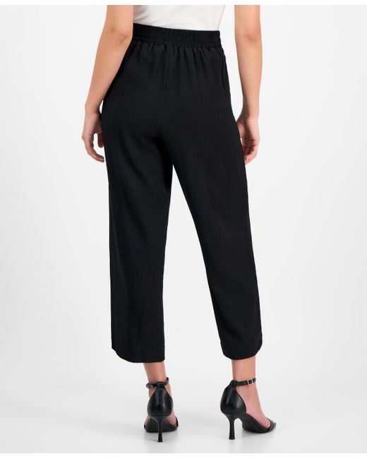 Anne Klein White Petite Textured Pull-on Mid-rise Wide-leg Pants
