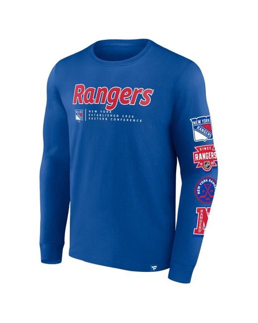 Fanatics Branded Blue New York Rangers Strike The Goal Long Sleeve T-shirt for men