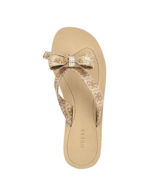 Guess White Tuta Low Embellished Bow Molded Flip Flops