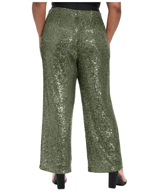 Muse Green Plus Size Sequin Pull On Pants