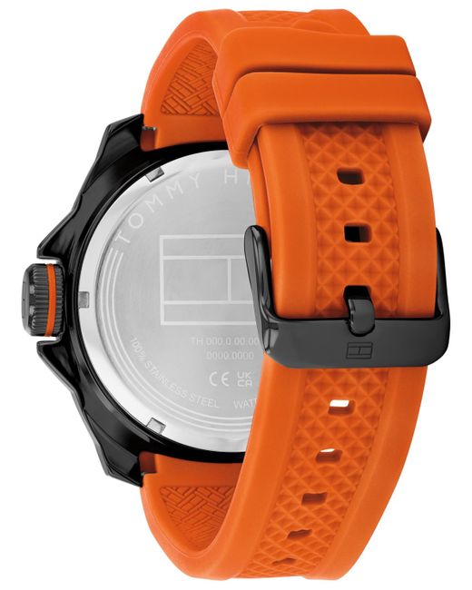 Tommy Hilfiger Black Orange Silicone Watch 46mm for men