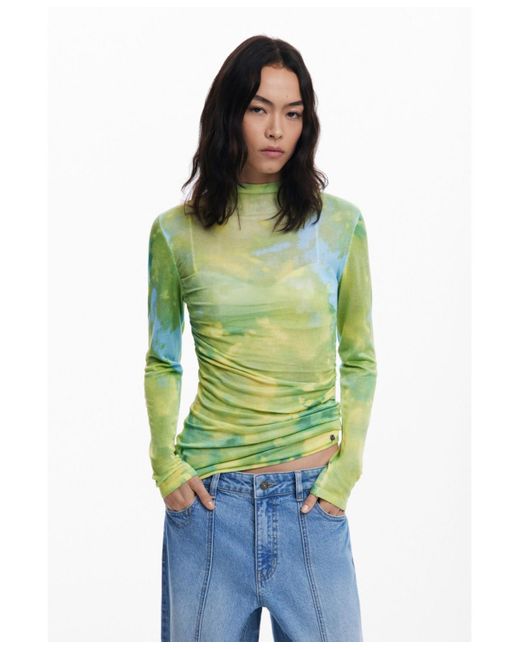 Desigual Green Watercolor Draped Fine Sweater