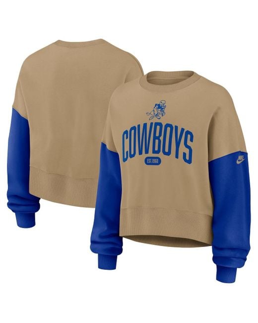 Nike Blue Tan Dallas Cowboys Oversized Rewind Pullover Sweatshirt