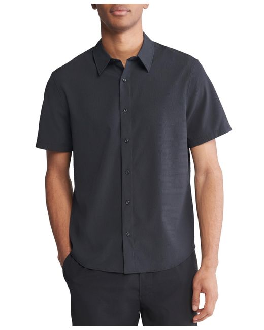 Calvin Klein Black Short Sleeve Seersucker Button-front Shirt for men