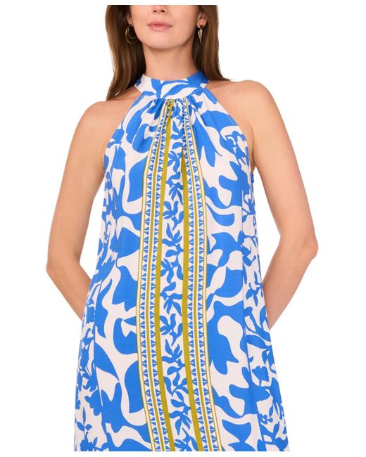 Vince Camuto Blue Border-print Sleeveless Halter Maxi Dress