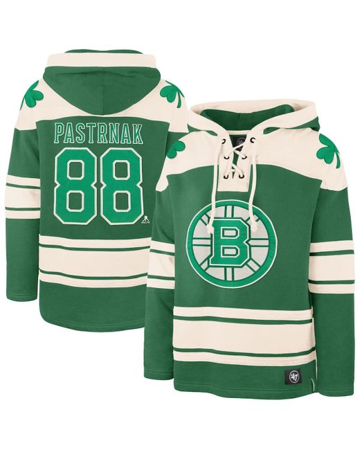'47 Green David Pastrnak Boston Bruins St. Patrick's Day Player Name Number Lacer Pullover Hoodie for men