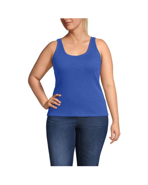 Lands' End Blue Plus Size Pointelle Rib Uneck Tank