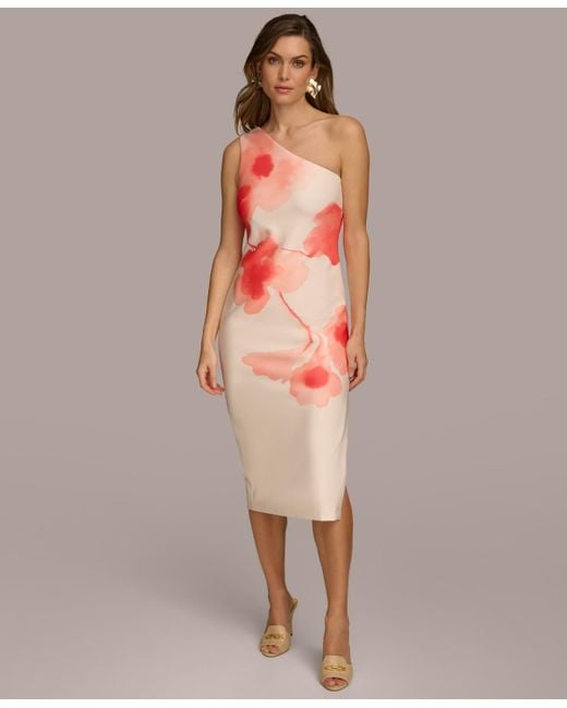 Donna Karan Multicolor Printed One-shoulder Midi Dress