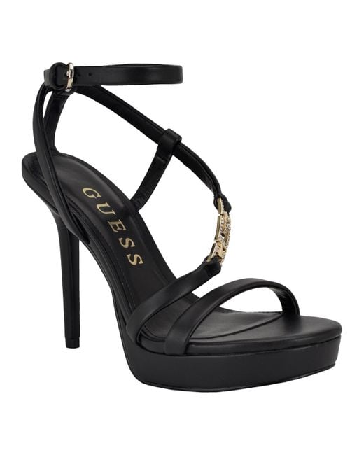 Guess Women's Black Lucier Strappy Platform Heel Dress Sandals