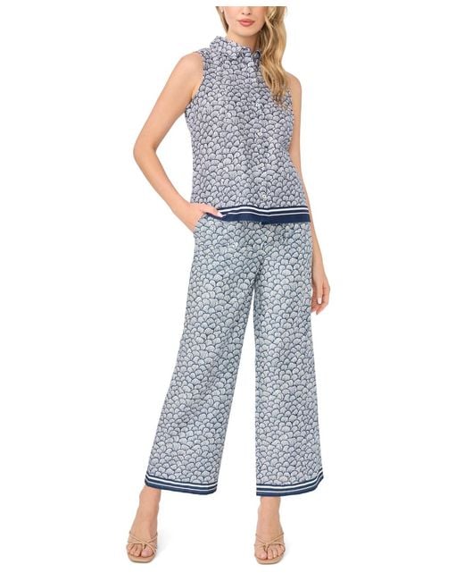 Cece Blue Sleeveless Collared Button-down Top