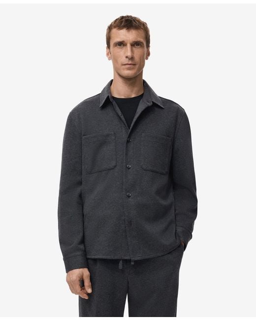 Mango Blue Pockets Flannel Overshirt for men