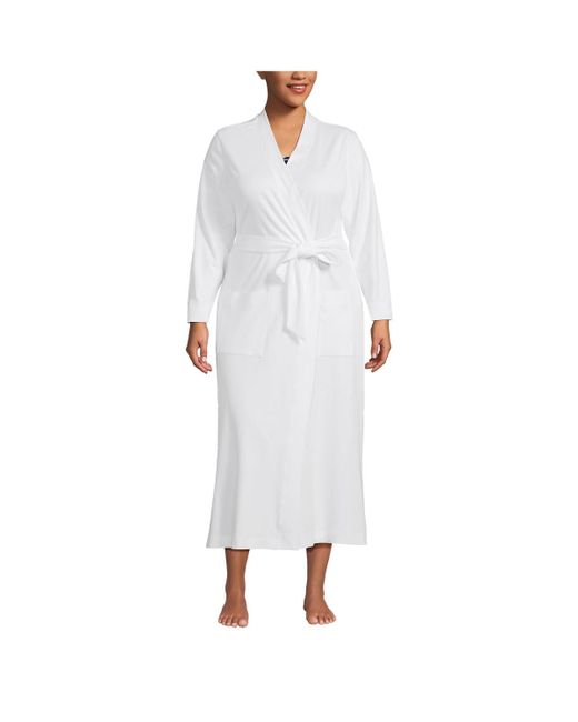 Lands' End White Plus Size Cotton Long Sleeve Midcalf Robe