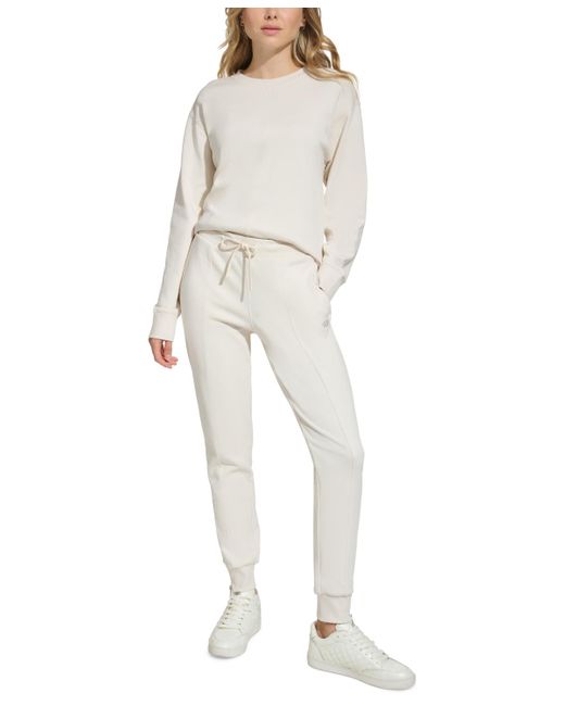 DKNY White Cotton Zipper-hem Ribbed-cuff joggers