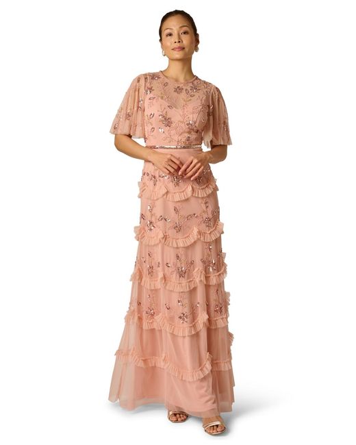 adrianna papell petite long dresses Adrianna Papell Petite Sequinned Embroidered Evening Gown