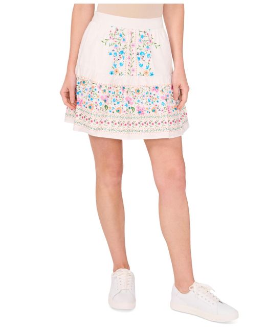 Cece White A-line Placed Print Ruffle Skirt