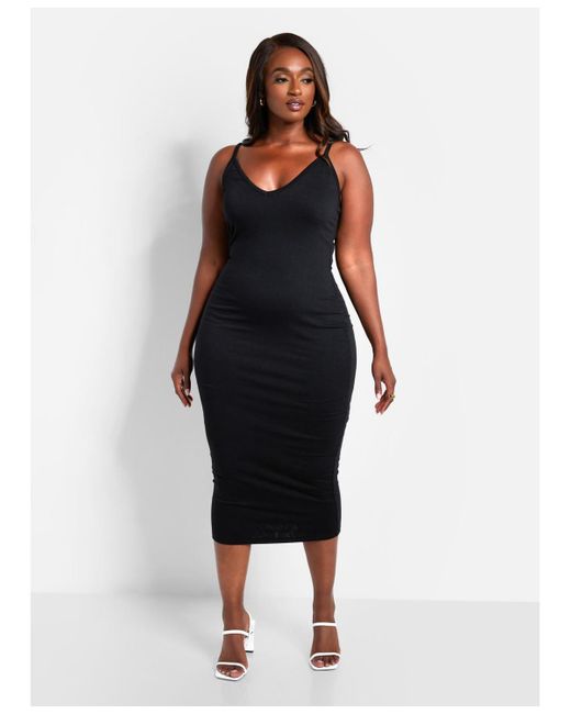 Rebdolls Blue Plus Size Essential Strappy Midi Bodycon Dress