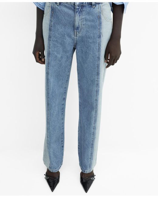 Mango Blue Two-tone Straight Jeans