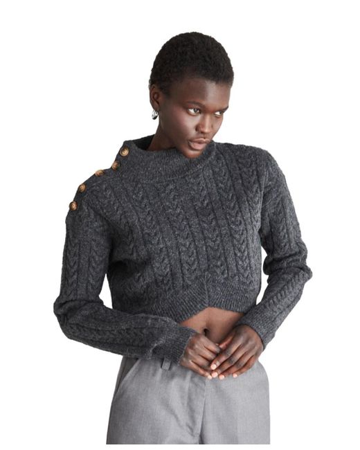 Crescent Gray Oliva Mock Neck Crop Sweater