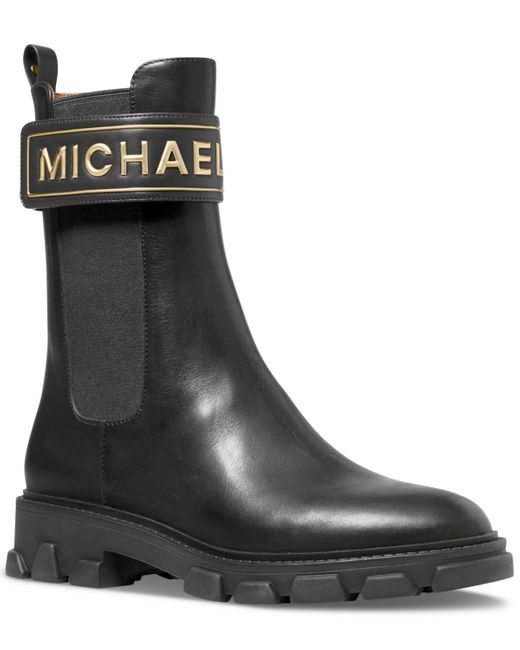 Michael Kors Black Ridley Signature Leather Pull-on Flat Chelsea Booties