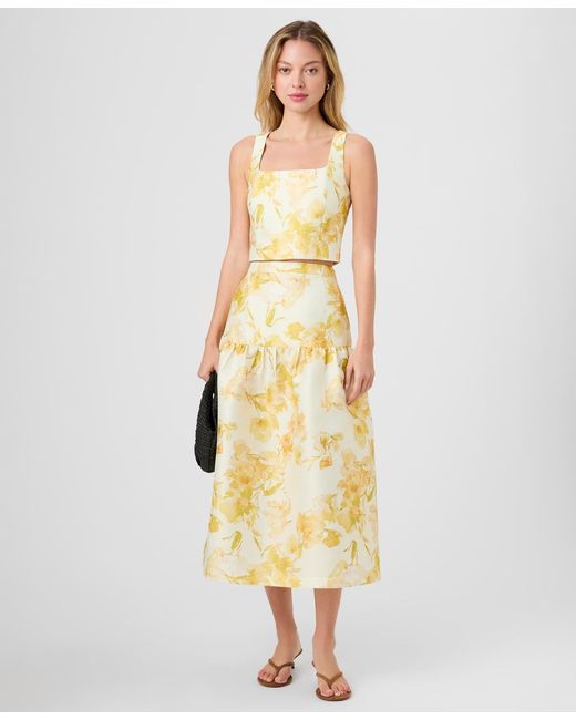 French Connection Yellow Printed Cropped Top