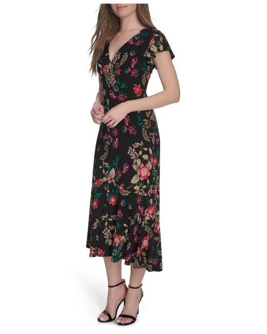 Tommy Hilfiger Black Flutter Sleeve Jersey Midi Dress