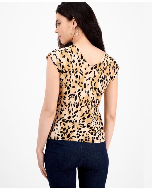 INC International Concepts Black Petite Double-v-neck Cap-sleeve Top