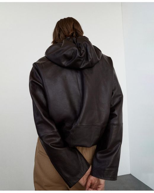 Mango Brown Leather Hood Jacket